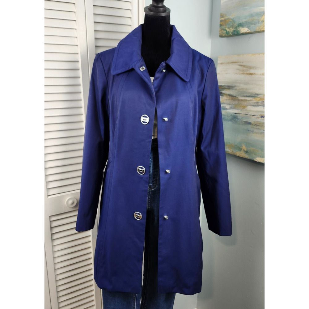 Anne Klein Trench Coat Medium Blue Windbreaker Tailored Office